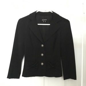 3/4 Length Black Blazer with Decorative Buttons